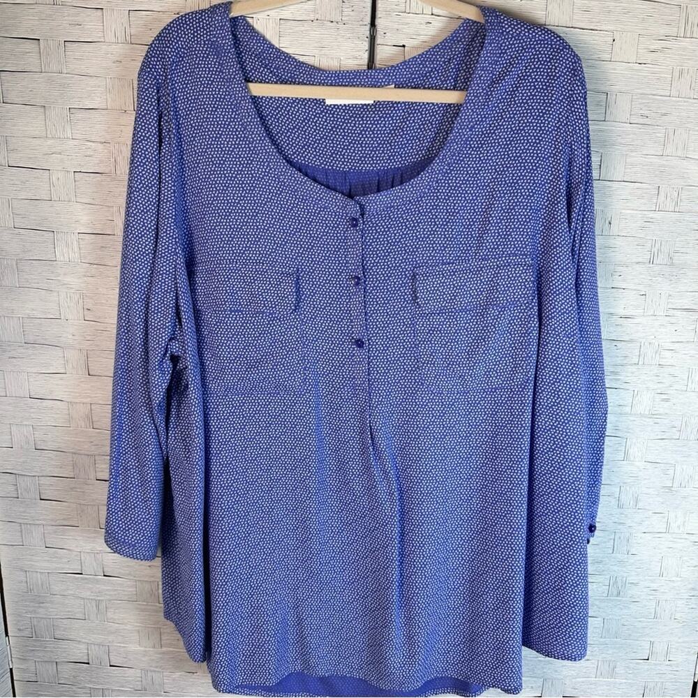 St Johns Bay Womens blouse roll bar sleeve loose fitting coastal plus size